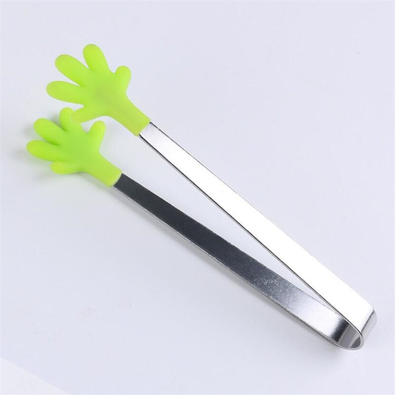4 Colors Palm Salad Serving BBQ Tongs Stainless Steel Handle Utensil Hand Shape Kitchen Cooking Tools Mini Silicone Food Clip: Light Green