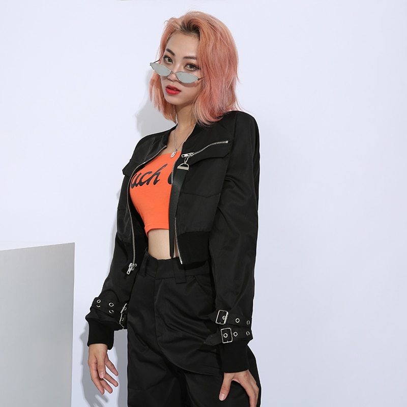 HEYounGIRL Streetwear Schwarz Bomber Jacke Harajuku Crop Mäntel und Jacken Frauen Herbst Punk Kühle Weibliche Jacke Koreanische Stil