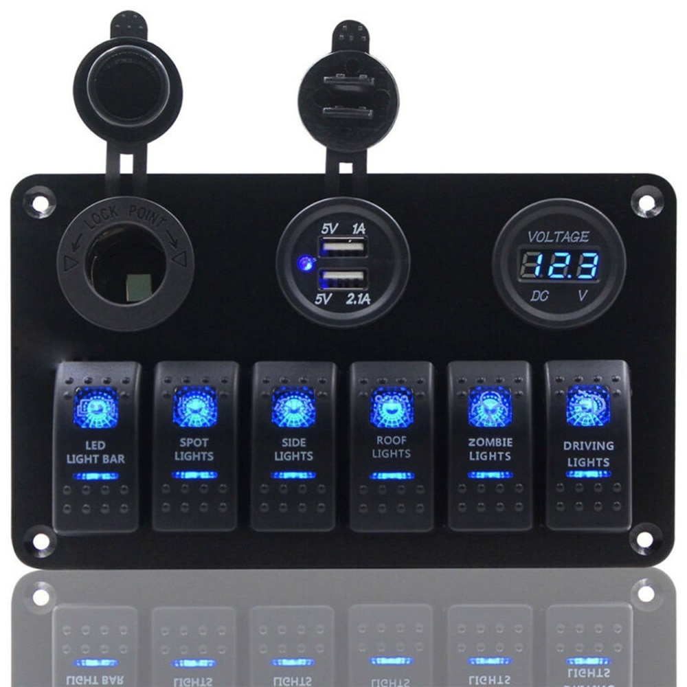 1/2/3/6/7/8 Panel de interruptor de encendido-apagado 2USB 12V-24V cargador LED voltímetro para coche SUV Marine RV camión Camper barco