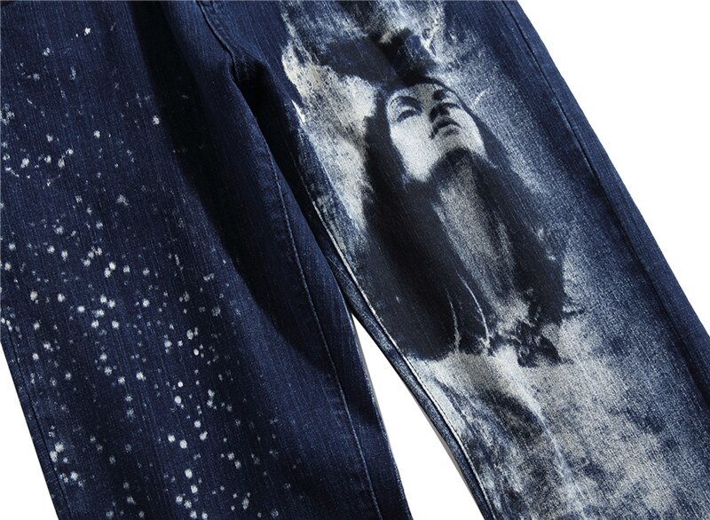 Idopy heren jeans met print, rekbaar, cool, nachtclub, feest, wolf, vrouw, patroon, 3d lange broeken