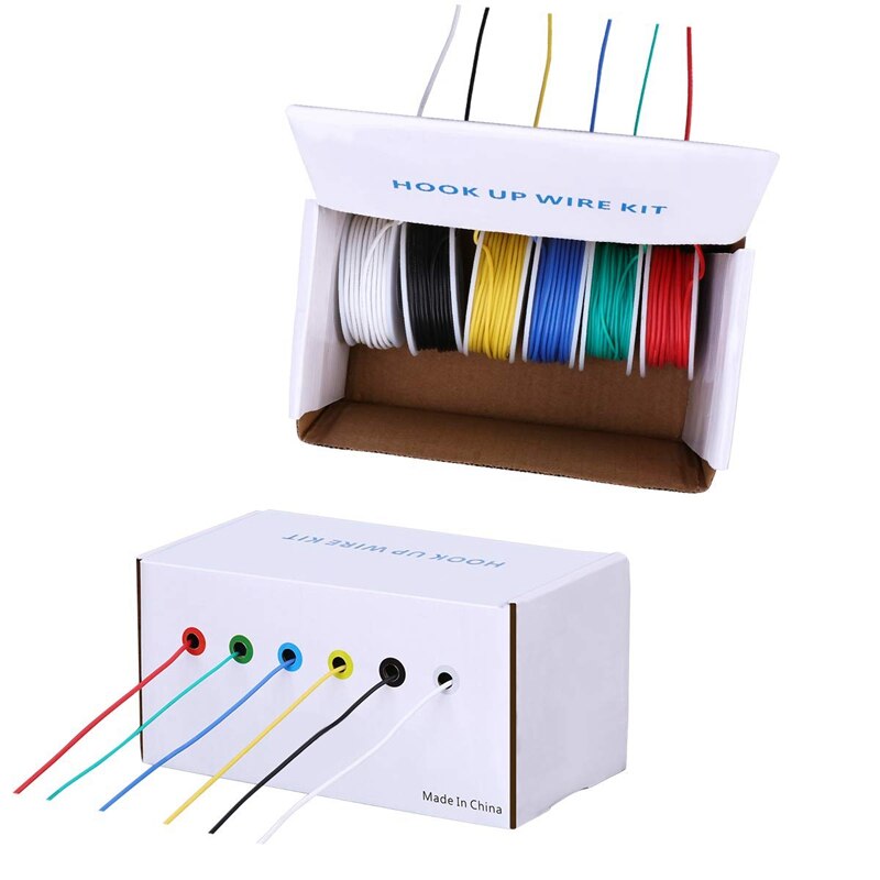 22AWG Electronics Wire Kit, Jumper Wire Hook Up Wire Kit Flexible Silicone Wire Pre-Tinned, Copper Wires 6 Colors 33Ft