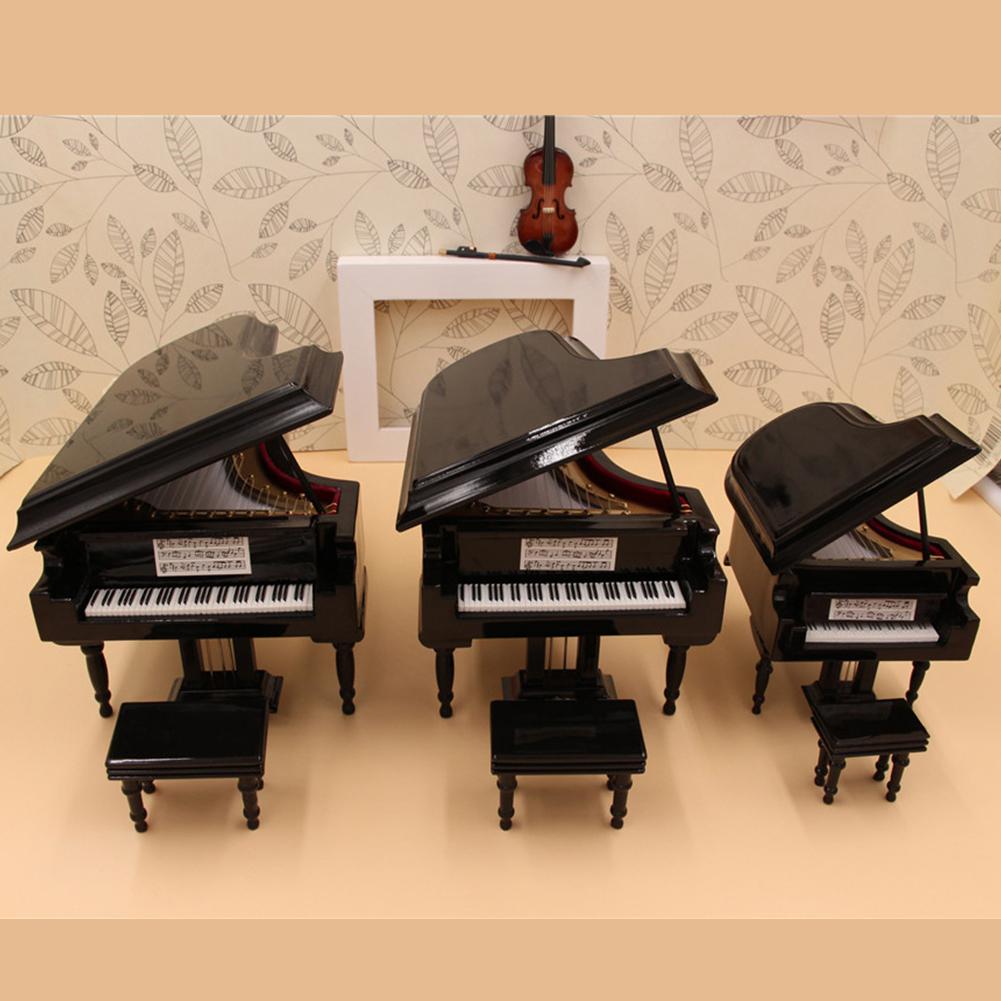 Miniature Grand Piano Model Assembly Replica Mini Piano with Stool Musical Instrument Collection Decorative Ornaments Display