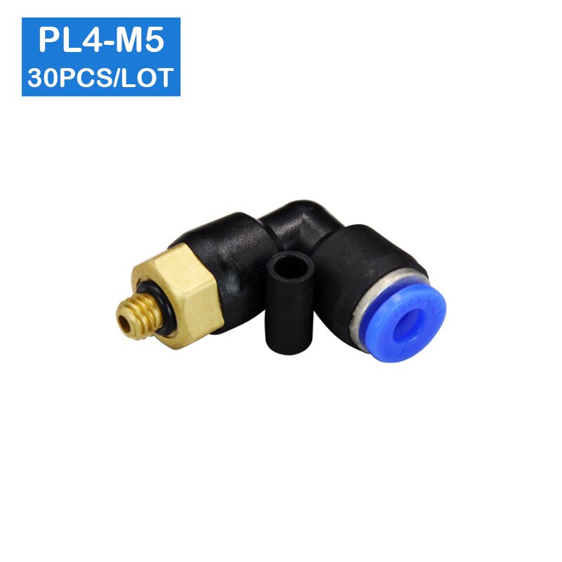 30Pcs of PL4-M5, M5 Male Thread to 4mm Elbow Pneumatic Connector Fittings