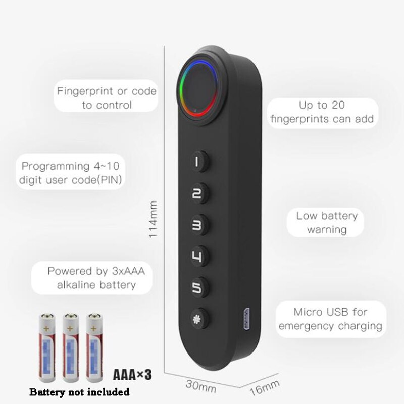 Biometric Fingerprint cabinet lock Password Zinc alloy 20 users Electric lock USB Drawer/showcase/Office File/Cupboard locker
