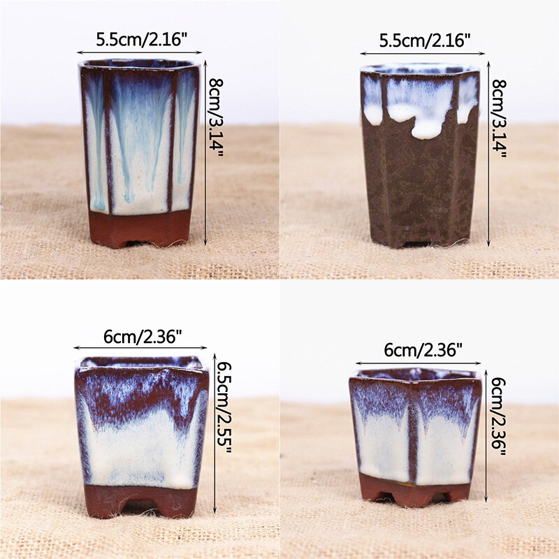 Ceramic Succulent Flower Pot Polygonal Purple Clay Pot Simple Home Garden Bonsai Pot Thumb Basin