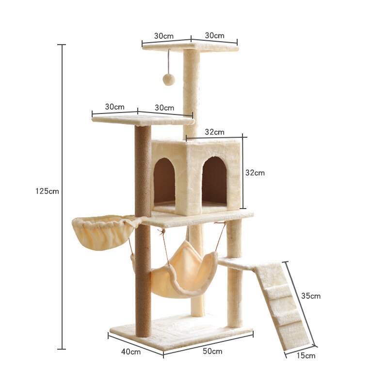 Cat Tree Multilevel Cat Towers with Luxury Condos Cat Tree Tower Kitten Condo Scratching Post: yellow A 125cm