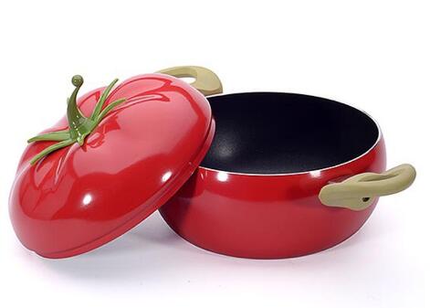 Korean Soup Pot Aluminum Non-stick Fruit Pan Tomato Eggplant Shape Cooking Pot For Both Stove Induction: Red