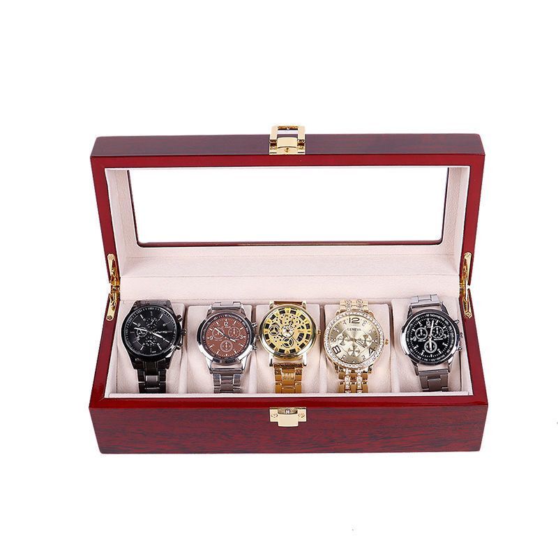 2/3/5/6/10/12 Slots Wood Watch Display Box Light Red Watch Boxes Case Mechancal Watch Storage Organizer Jewelry Holder: Brown