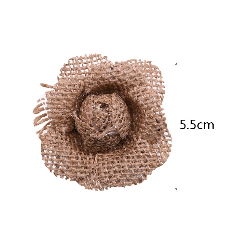 Têtes de roses artificielles en Jute, 5 pièces, fausses fleurs, Burlap, pour un mariage, un anniversaire, un mariage, un accessoire artisanal bricolage-même: B07-5.5cm-5pcs