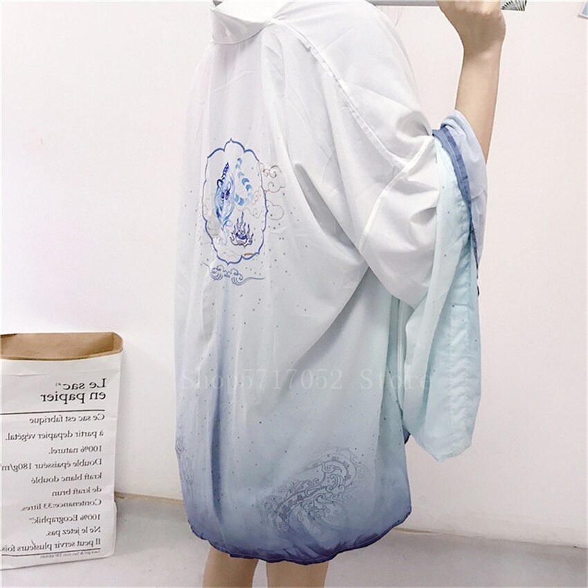 Chaqueta de protección solar para Mujer, ropa tradicional japonesa, Kimono con estampado de grulla, Haori, chino, Harajuku, cárdigan de verano: Color2