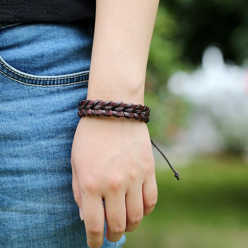 Gute Preis! Frauen Männer Armbänder Reine Hand Weben Leder Armband Einstellbar Armband Männer Schmuck