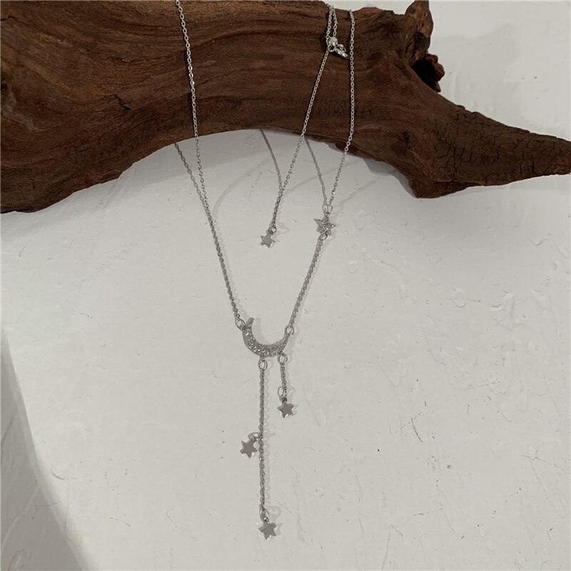 Zoete Zilveren Kleur Ster Maan Kwastje Kettingen Voor Vrouwen Choker Collares Bruiloft Sieraden