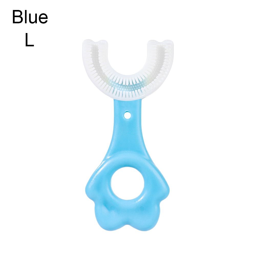 Silicone U-Shape Toothbrushes Kids Manual Toothbrushes Toddler Teeth Cleaning Brushes Oral Care: blue-L