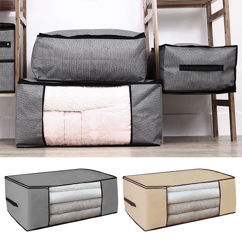 Bedroom Clean Big Capacity Dust-proof Folding Non Woven Fabric Storage Box Quilt Clothes Toy Bag Clear Window Zipper Organizer