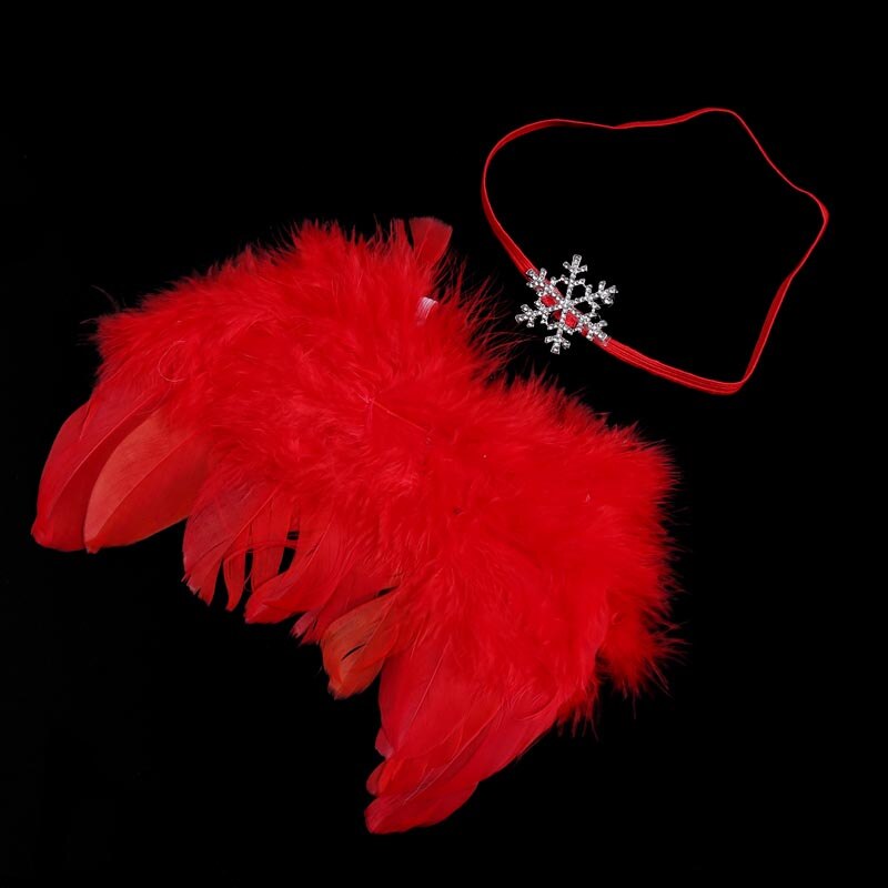 Accessoires de photographie pour -né, ailes de plumes d'ange, ensemble d'accessoires Photo, ailes + bandeau pour -né, fournitures pour bébé à la: Red Snowflake