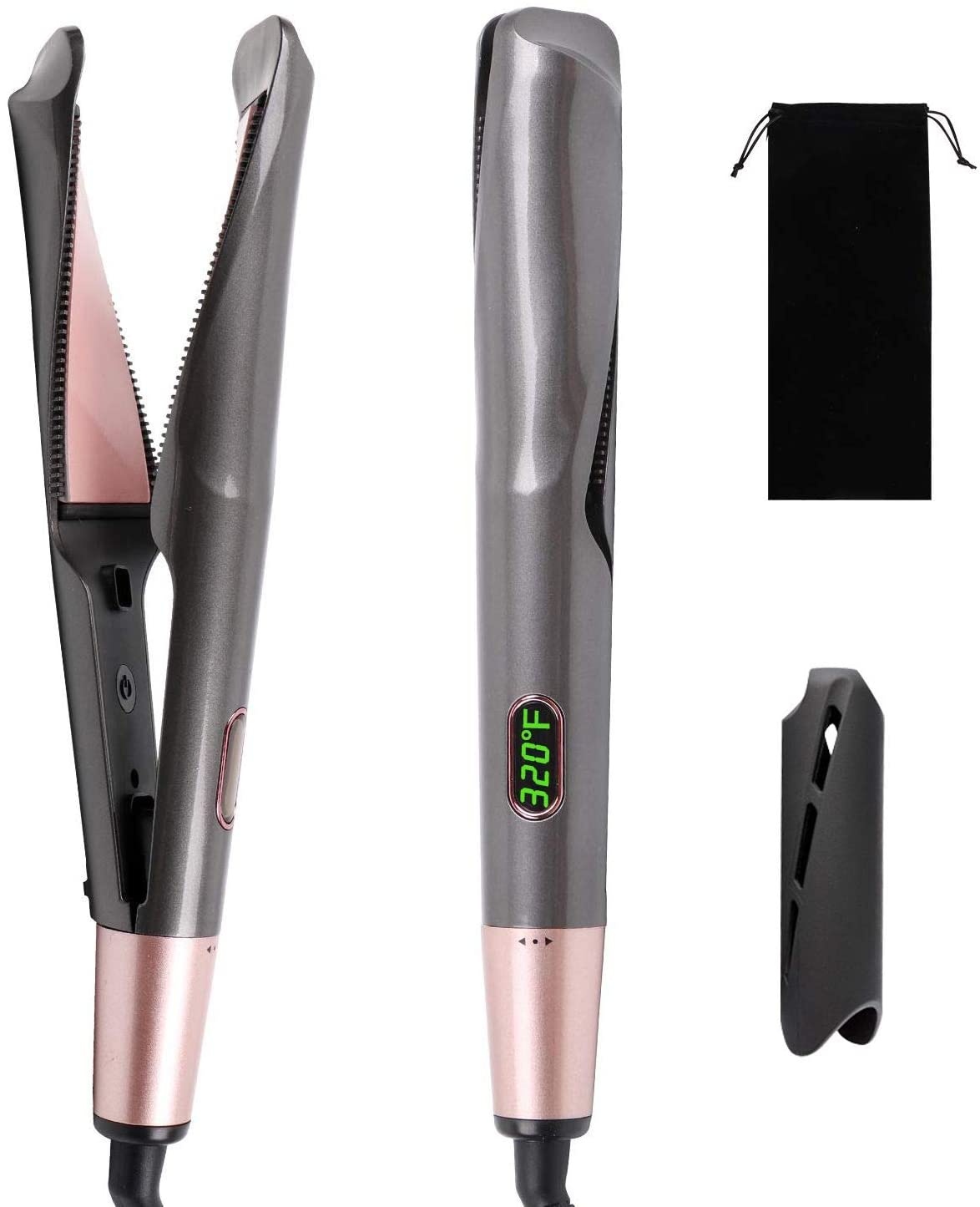 2 in 1 pro guld titan plattjärn twist hårrullare &amp; plattång stryker anti-frizz för hår uträtning curling styling verktyg: Ingen låda / Eu