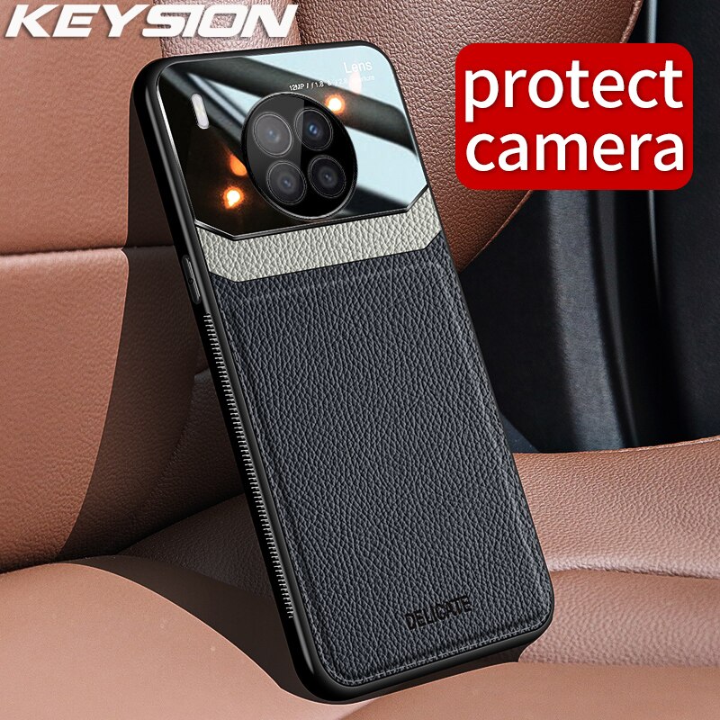 Keysion Case Voor Honor 50 Lite Pu Lederen Spiegel Gehard Glas Schokbestendig Telefoon Back Cover Voor Huawei Nova 8i