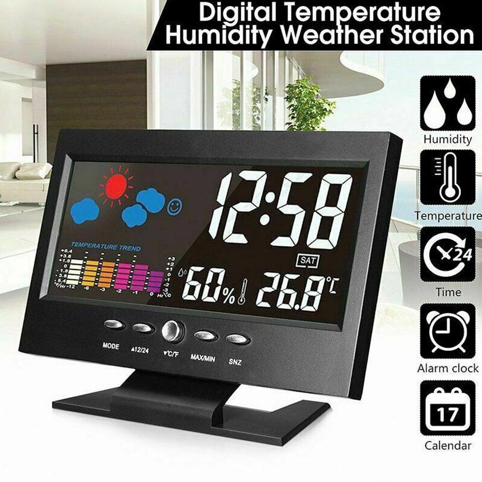 Weather Station Digital Clock for Temperature/Humidity Monitor Weather Forecast