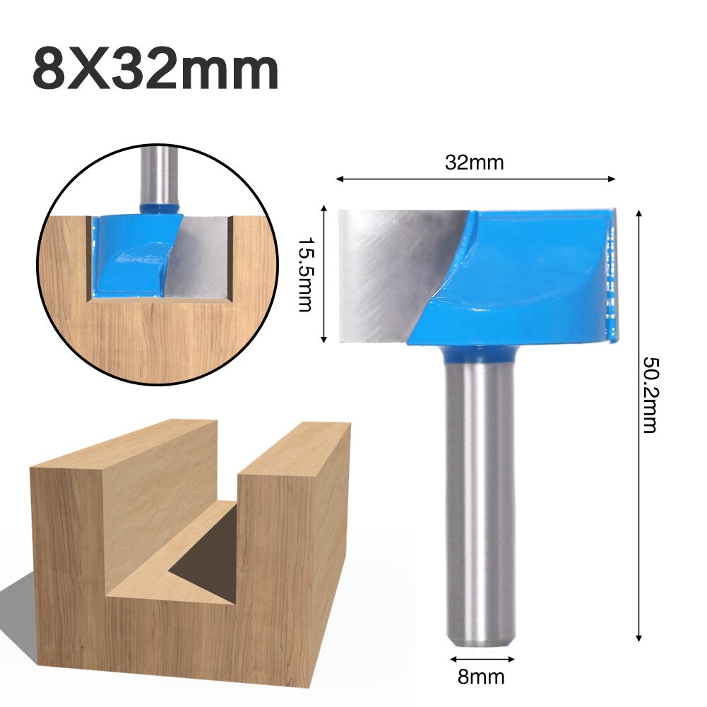 8mm Shank Surface Planing Bottom Cleaning Wood Milling CNC Cutter Engraving Knife Router Bit Woodworking Tools 10-32mm for wood: 8X32mm