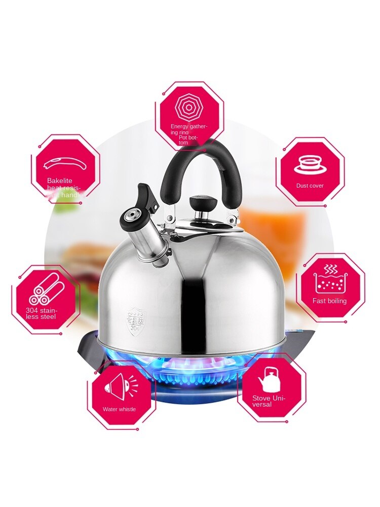 Large Capacity Kettle 304 Stainless Steel Whistle Kettle Household Induction Cooker Gas Stove Universal