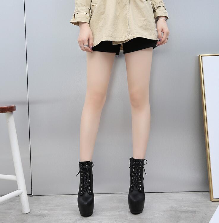 Botas plataforma com salto alto de 15 cm, salto muito alto, zíper lateral, laços, botas femininas para festa noturna, bota preta