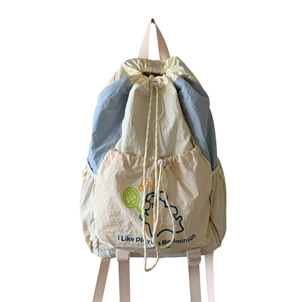 Cartoon Puppy Sport Racket Storage Backpack Lightweight Nylon Fitness Shoulder Bag Badminton Tennis Drawstring Fitness Bag: Blue