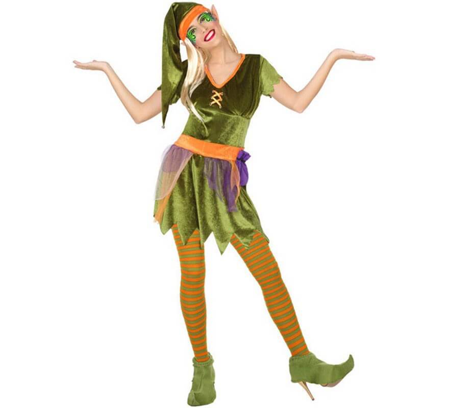 Disfraz de Duende Verde y Naranja para mujer