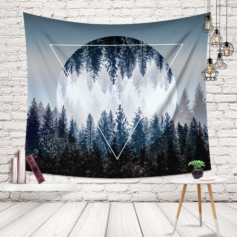 Tapiz Hippie de pared con estampado con bosque Natural de 150x100cm, tapiz de pared bohemio, tapiz de pared con Mandala Arte de la pared Decoración