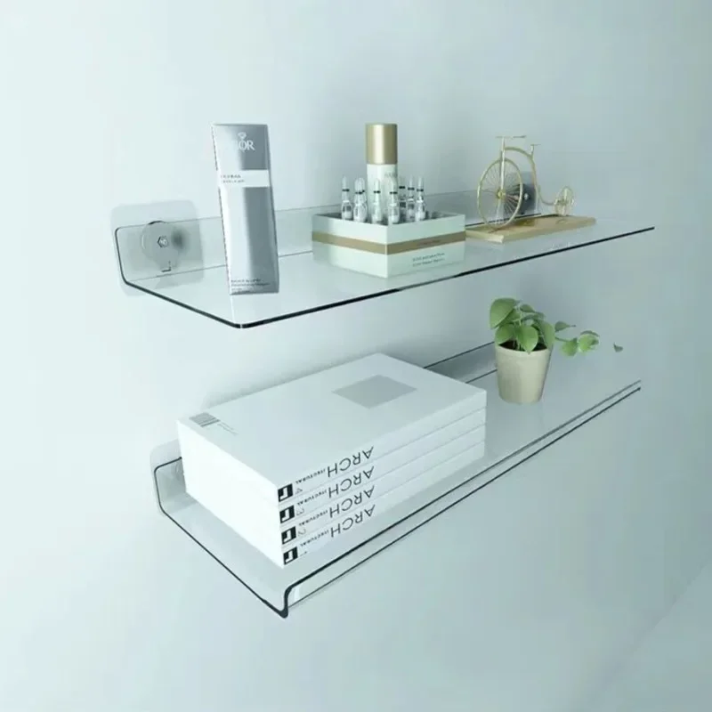 Estante de almacenamiento acrílico montado en la pared, estante flotante sin perforaciones, palo de exhibición transparente y grueso, organizador para baño, cocina y baño