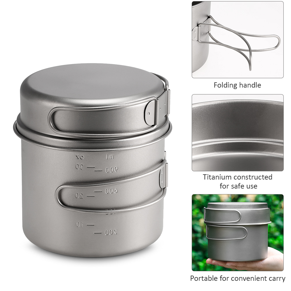 1100ml / 1600ml titanium pot pan sæt vand kop krus titanium cup hang pot super letvægts camping køkkengrej sæt foldehåndtag