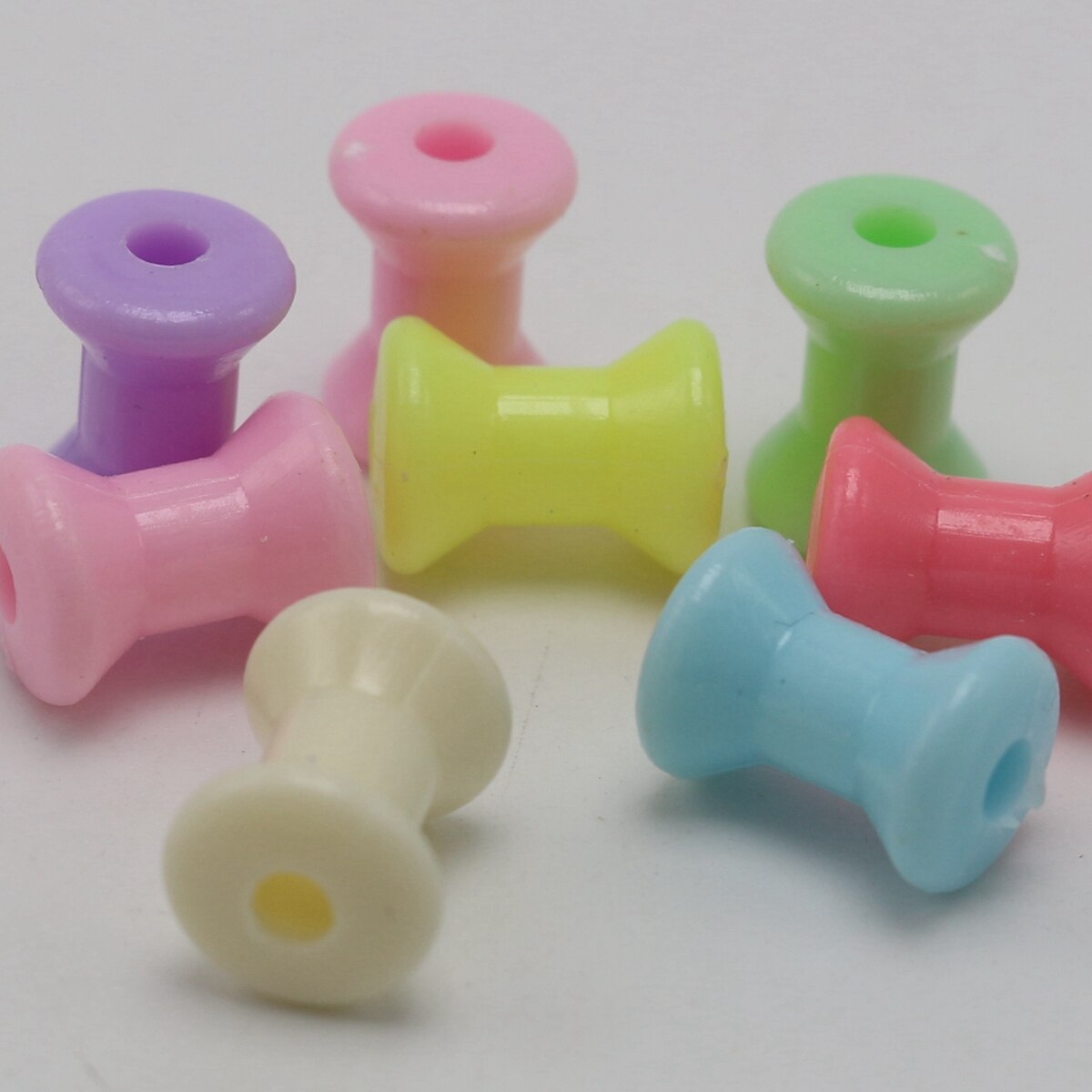 100 Mixed Pastel Color Acrylic Beads Charm Various Shape Flower Heart Kids Craft: Thread Spool 12X9mm