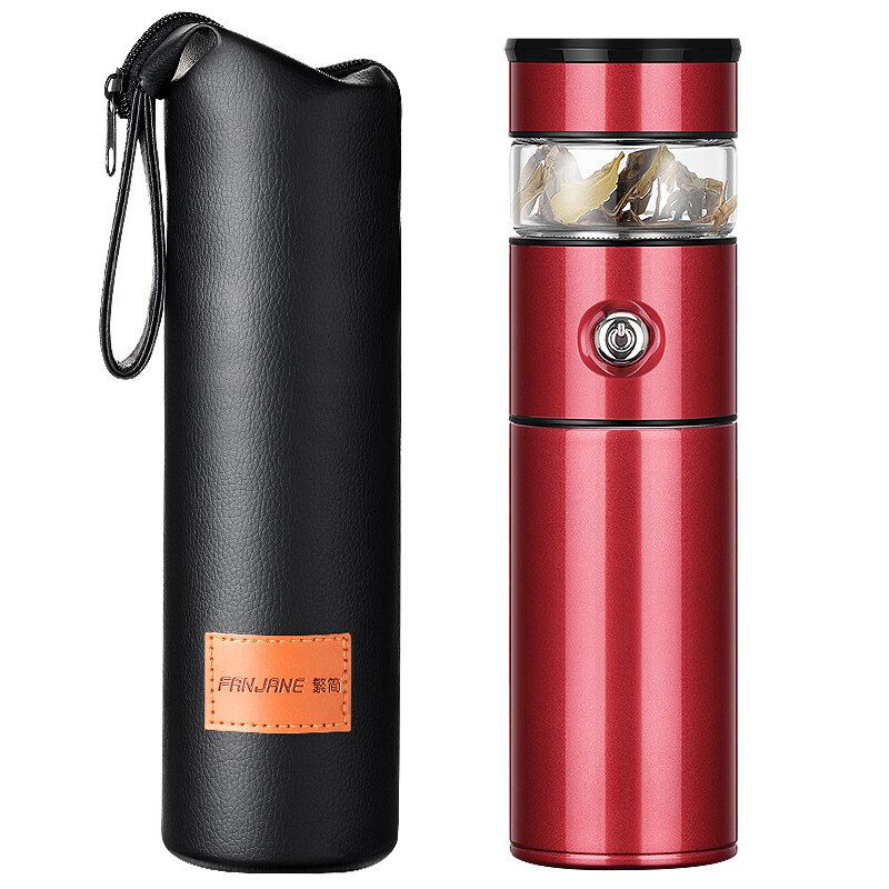 500Ml Glas Thee Thermos Cup Mok Rvs Thermos Vacuüm Cup Thee Zetgroep Fles Vacuüm Kolven Thermische Mok Water fles: Red-bottle case