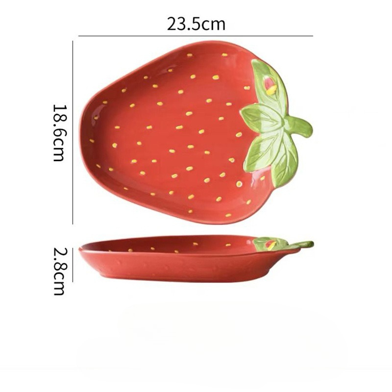 Cartoon Strawberry Shaped Ceramic Sauce Dish Tableware Fruit Sushi Dessert Cake Plates High Aesthetic Breakfast Dishes: green