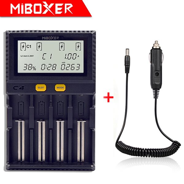 Original Miboxer C4 LCD Battery Charger for Li-ion/LiFePO4/Ni-MH/Ni-Cd 18650 14500 26650AAA4.2 3.7 1.2 1.5V discharging function: C4 with cable / US plug