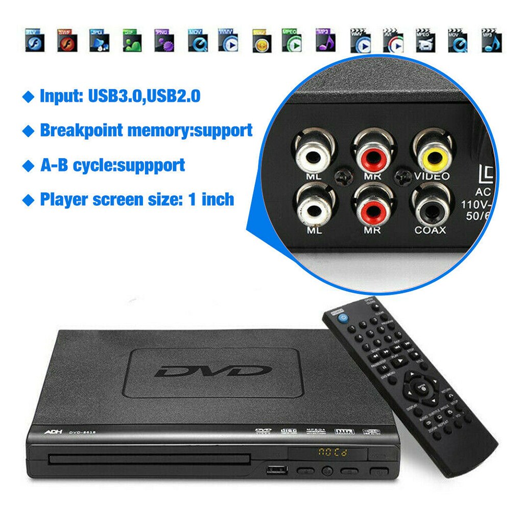 Odtwarzacz DVD HDMI ADH CD VCD dysk muzyczny upskalowanie pilota USB 1 na ekranie
