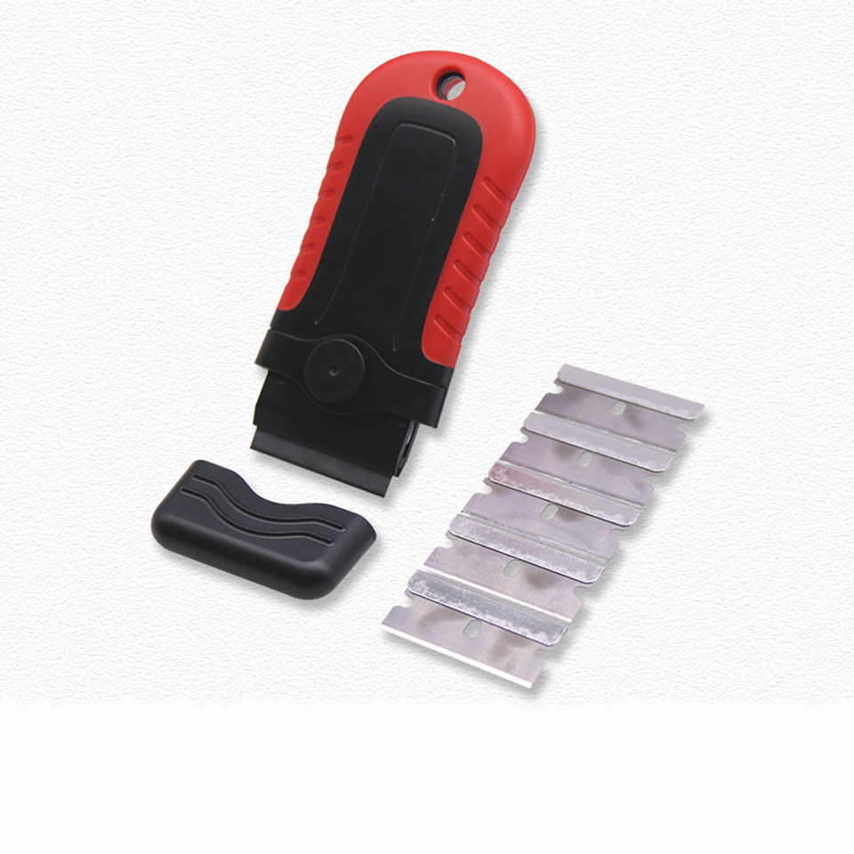 Razor Blade Scraper Plastic Razor Safety Scraper With 5 Blades for Auto Glass Cooktop Windows Red A162: Brown