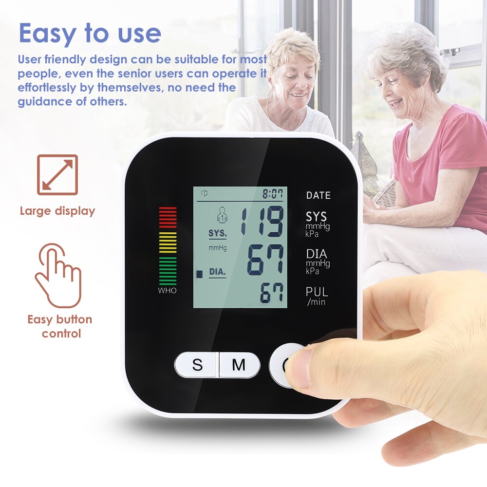 Elektrische Bloeddrukmeter Bovenarm Voice Alarm Automatische Digitale Medische Heart Beat Pulse Tonometer Bloeddrukmeters