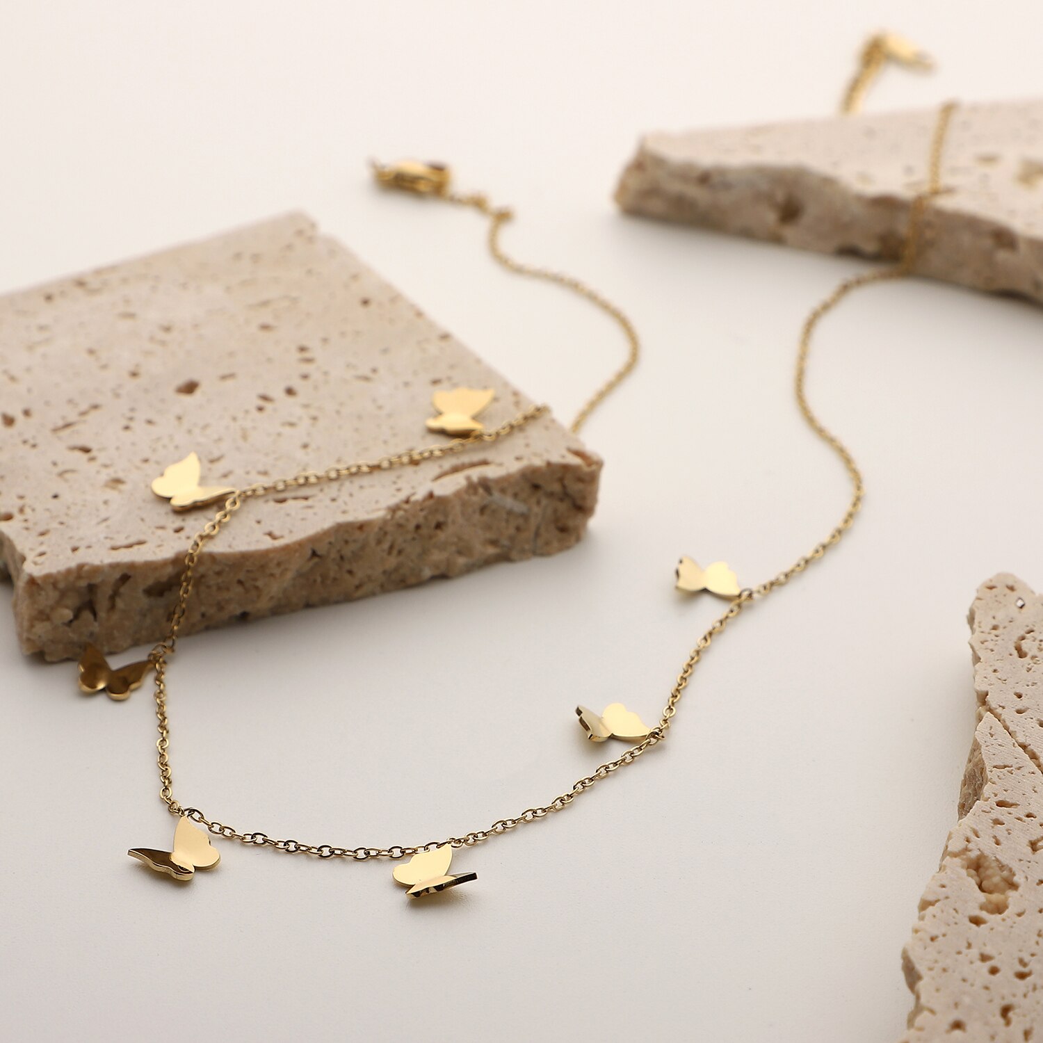 14K Vergulde Roestvrij Staal Meerdere Mini Vlinder Hanger Ketting Voor Vrouwen Meisjes Delicate Elegante Choker Sieraden