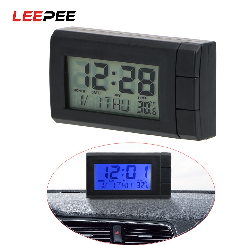 Leepee auto elektroninen kello lämpötila lcd digitaalinen näyttö kello itseliimautuva auto kellon lämpömittari auton koristeet