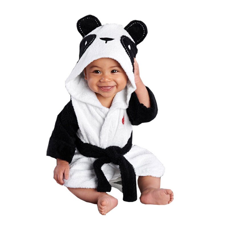 Nyfödd spädbarn barn unisex morgonrock tecknat djur baby huva badrock badhandduk badfrotté badrock