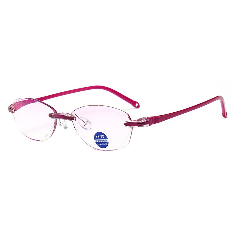 Leesbril voor dames zonder montuur, blauw licht blokkerende presbyopiebril, verziendheidsbril, montuurloze leesbril 1.0 1.5 2.0 2.5 3.0 3.50: +200 / Paars