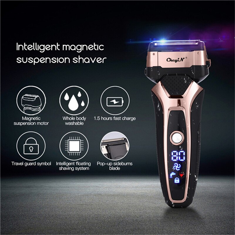 Rasierer Maschine Elektrische Rasierer Männer Edelstahl Rasierer Wiederaufladbare Trimmer Rasierer 3D Schwimm Rasieren LED Anzeige barbeador