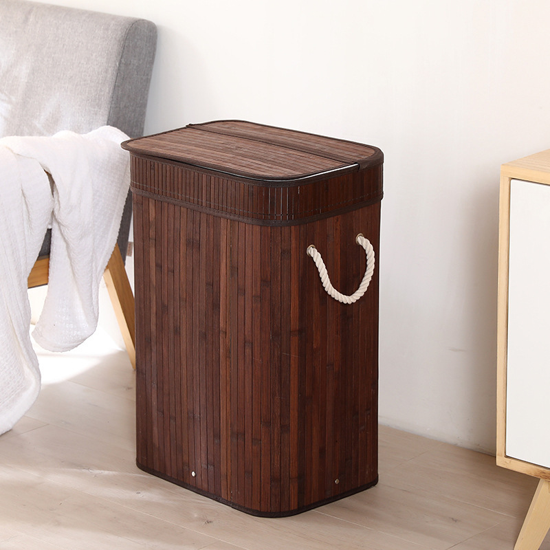Folding Storage Bucket Laundry Basket Dirty Clothes Basket Storage Bamboo Woven Storage Bucket Dirty Clothes Storage BasketLB596: color5