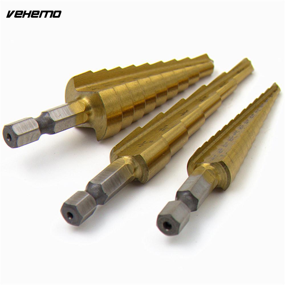 Vehemo 3 st kon steg borrkrona titan hss brotsch triangel huvudbelagd kit set