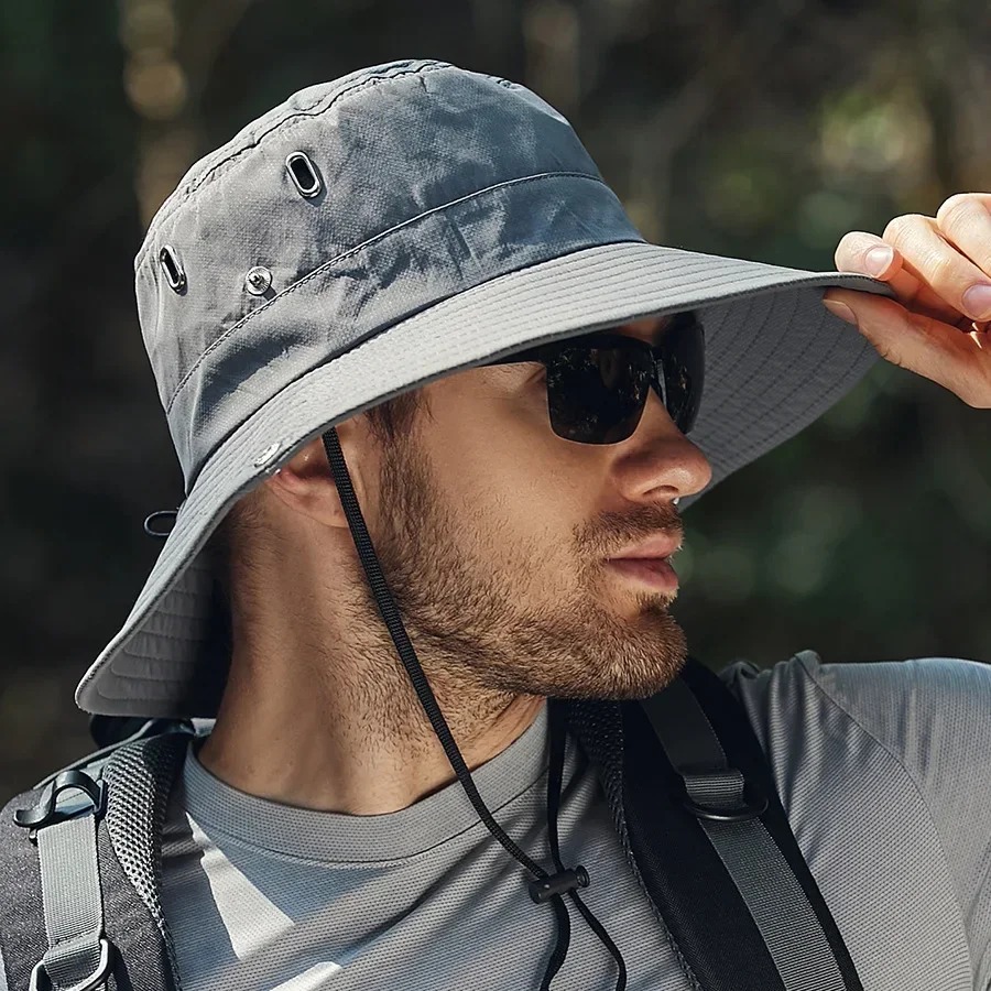 nuovo cappello da sole a tesa larga da uomo - Cappello da pescatore safari con protezione UV impermeabile per pesca, escursionismo, arrampicata, estate all'aperto, oversize