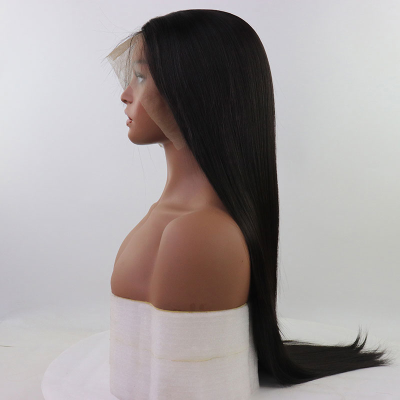 Bombshell pelo sintético marrón oscuro peluca frontal recta resistente al calor pelo de fibra Natural línea de cabello media de separación para mujer