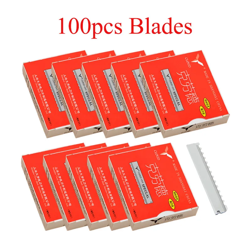 50/100pcs Stainless Steel Hair Thinning Razors Blades Hair Trimming Razor Blades CLOUD Hair Cut Satey Blades C0013A: Silver