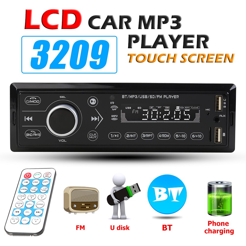 Single 1 DIN Car Stereo MP3 Player Bluetooth FM Radio In Dash Head Unit AUX-in Digital Media Receiver