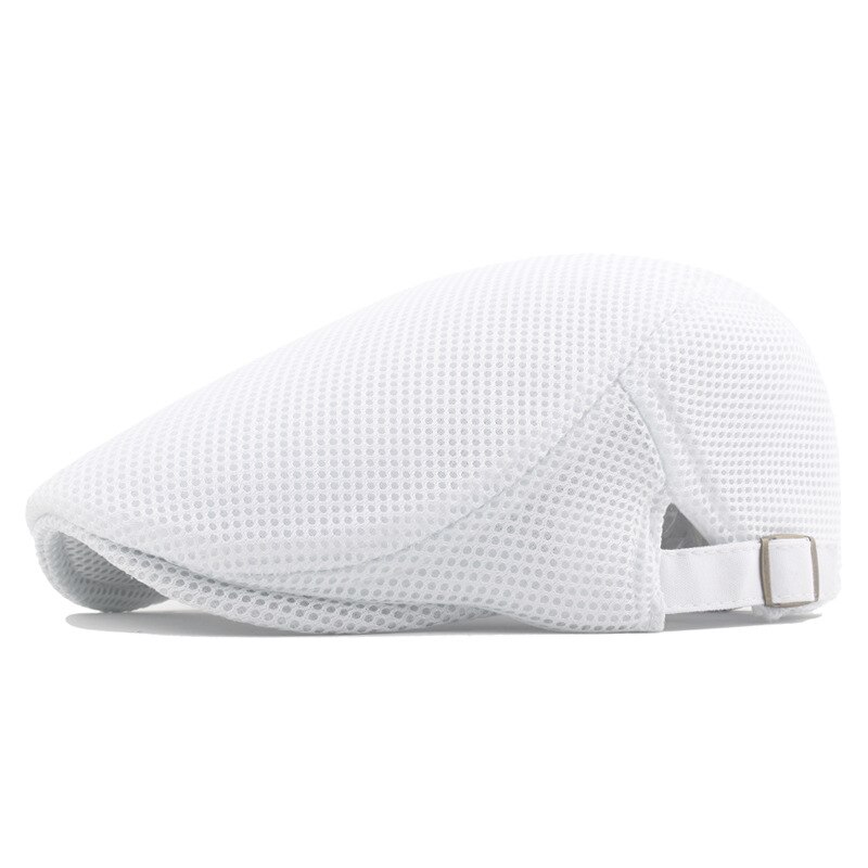 Spring Summer Men's Beret Solid Color Hollow Mesh Cap Breathable Adjustable ladies Sun Hat: White