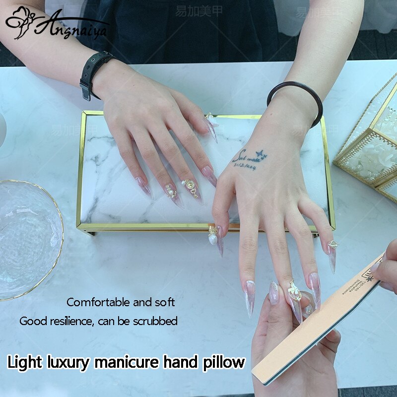 Angnya Luxe Marmer Manicure Tafel Nail Art Hand Kussen Pu Lederen Manicure Arm Rest Kussen Voor Nail Art Salon Thuis manicure